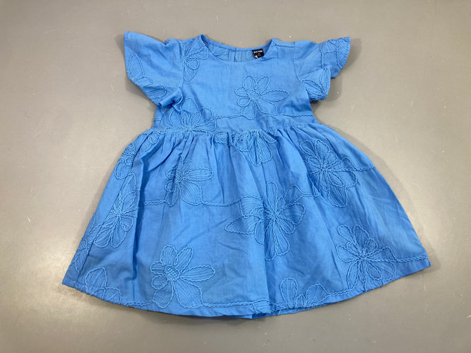 Robe m.c bleue broderies fleurs, moins cher chez Petit Kiwi