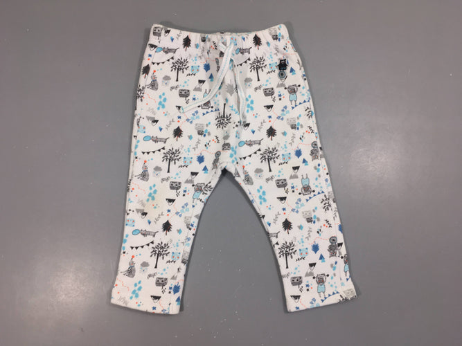 Pantalon molleton blanc motifs bleus noirs animaux Petites taches avant, moins cher chez Petit Kiwi