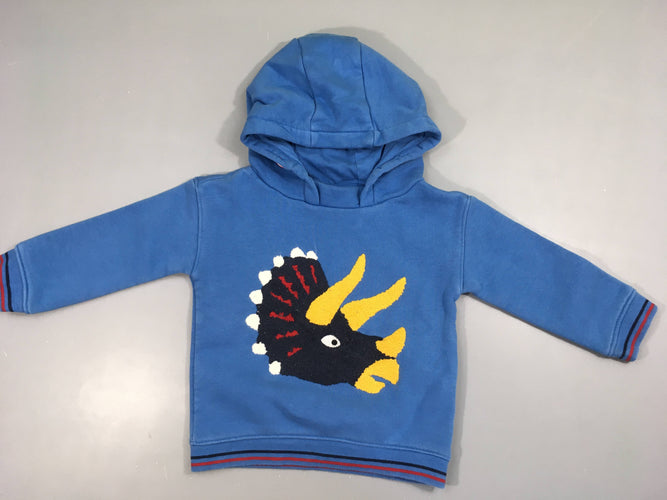 Sweat à capuche bleu tête dino texturée, moins cher chez Petit Kiwi