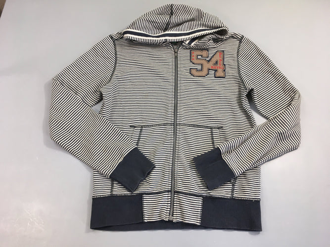 Sweat zippéà capuche bleu marine rayé blanc 54, un peu bouloché, moins cher chez Petit Kiwi