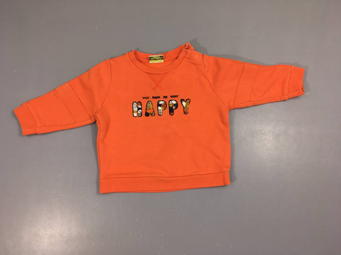Sweat orange Happy texturé, moins cher chez Petit Kiwi