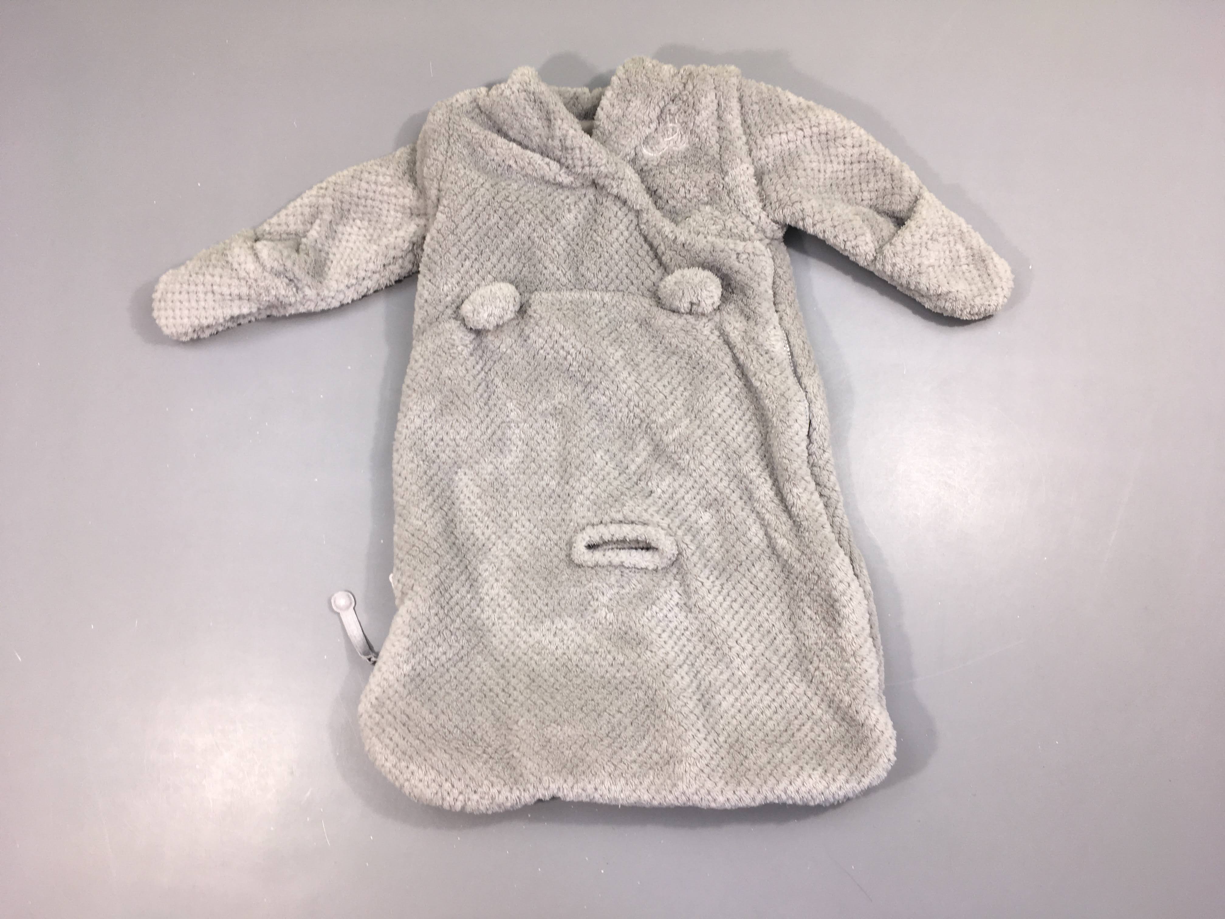 Sac de couchage velours gris manches amovible 60 cm