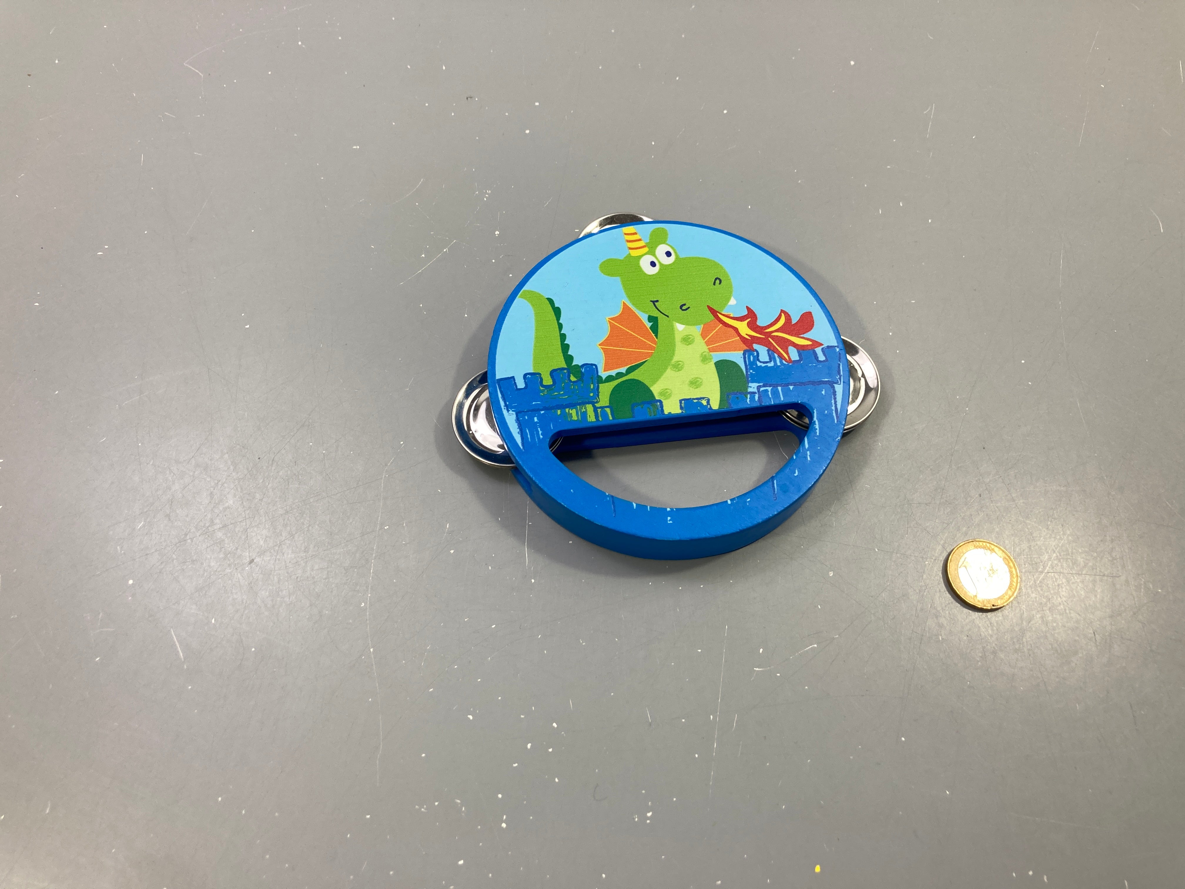 Tambourin en bois bleu dragon