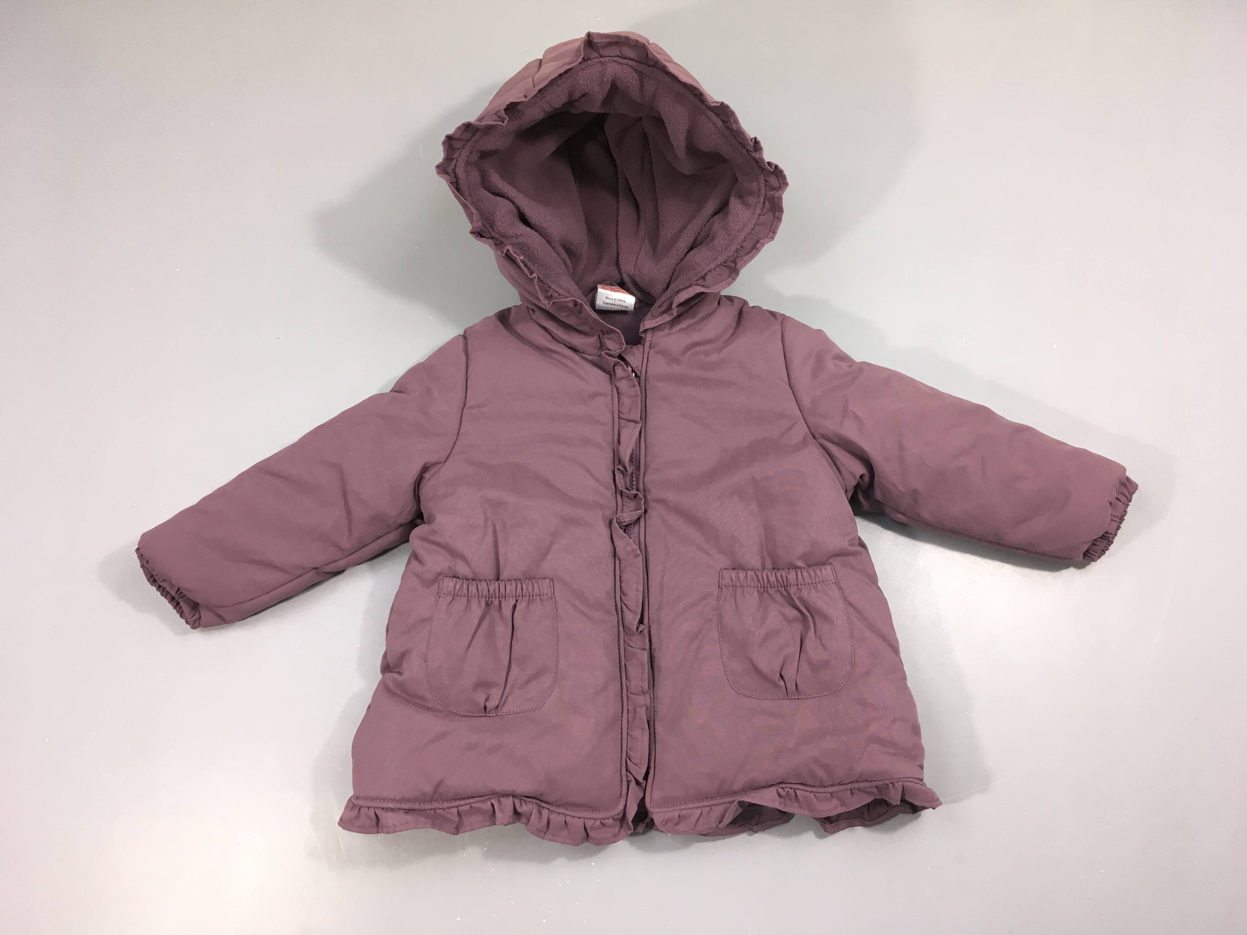 NEUF veste ouatinée zippée mauve à capuche