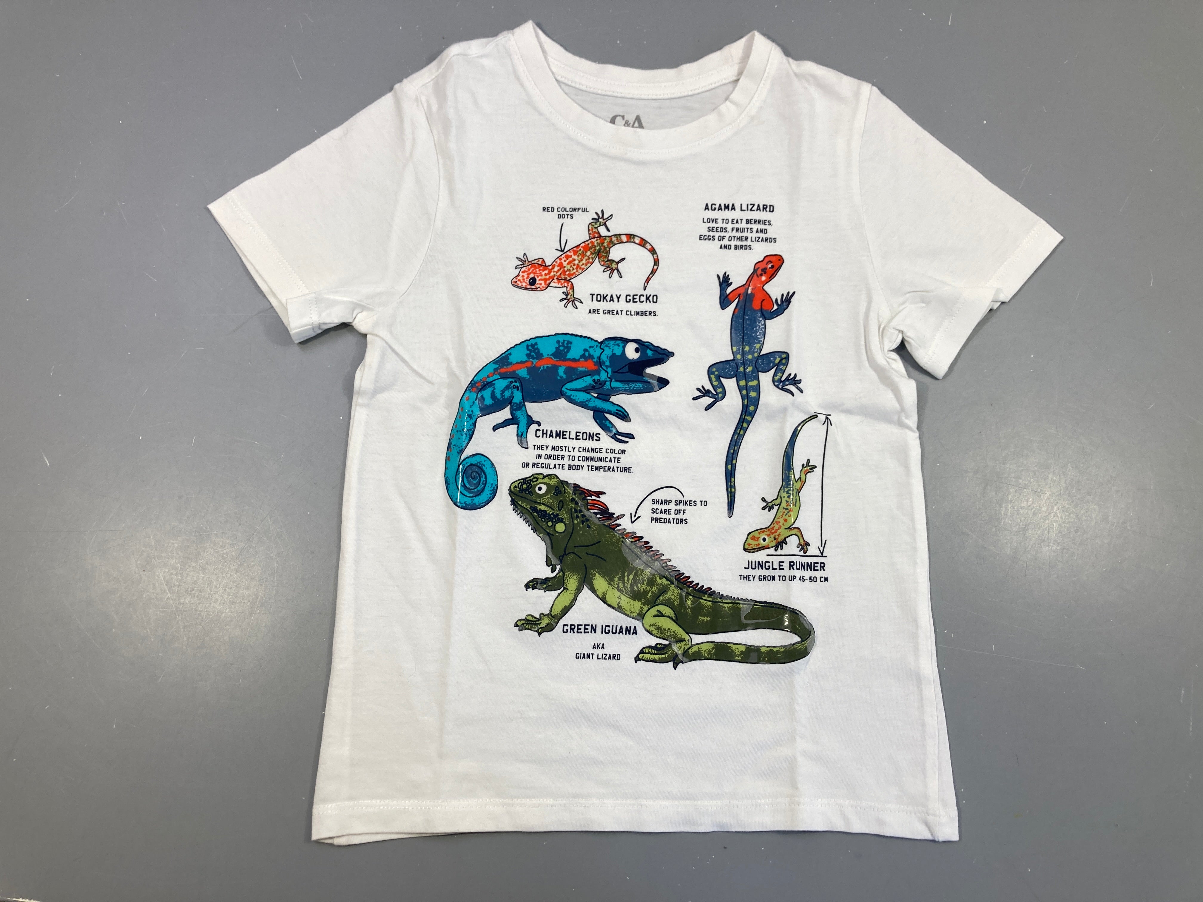 T-shirt m.c blanc reptiles, flocage se décolle