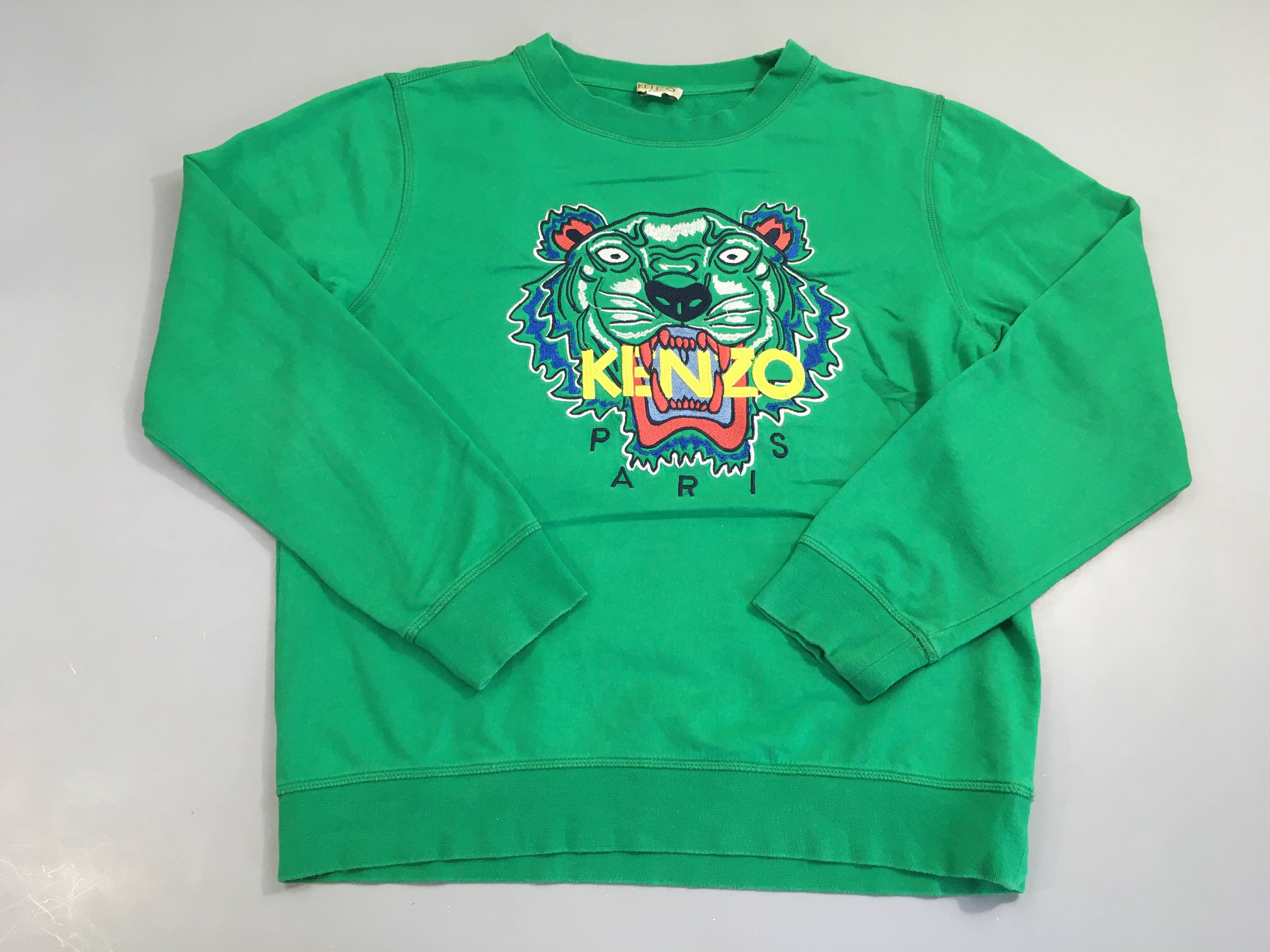 Sweat vert tigre brodé, légèrement porté