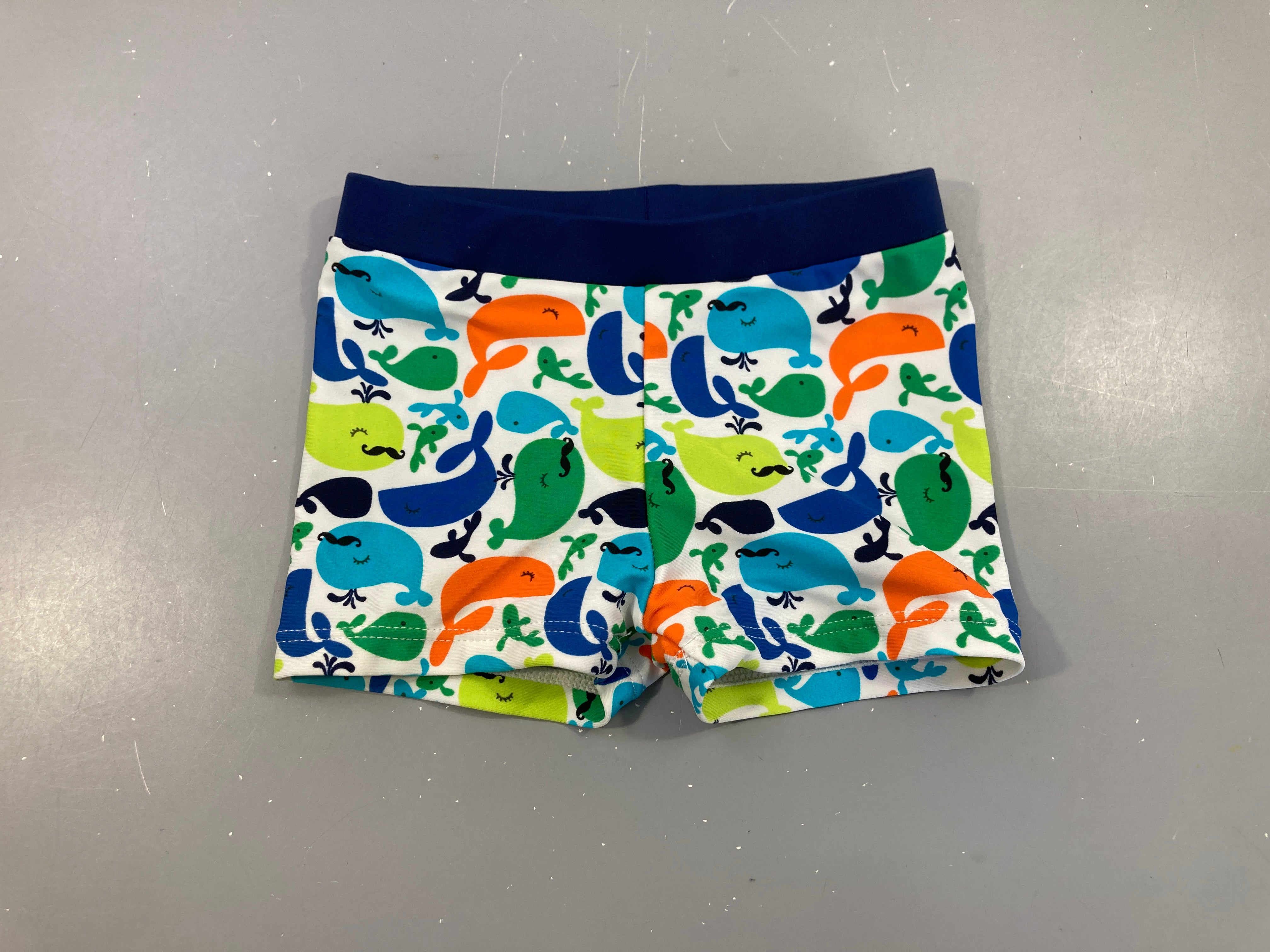 Maillot boxer blanc/bleu marine baleines
