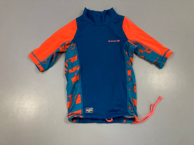 T-shirt m.c anti-uv bleu/orange Olaian, moins cher chez Petit Kiwi