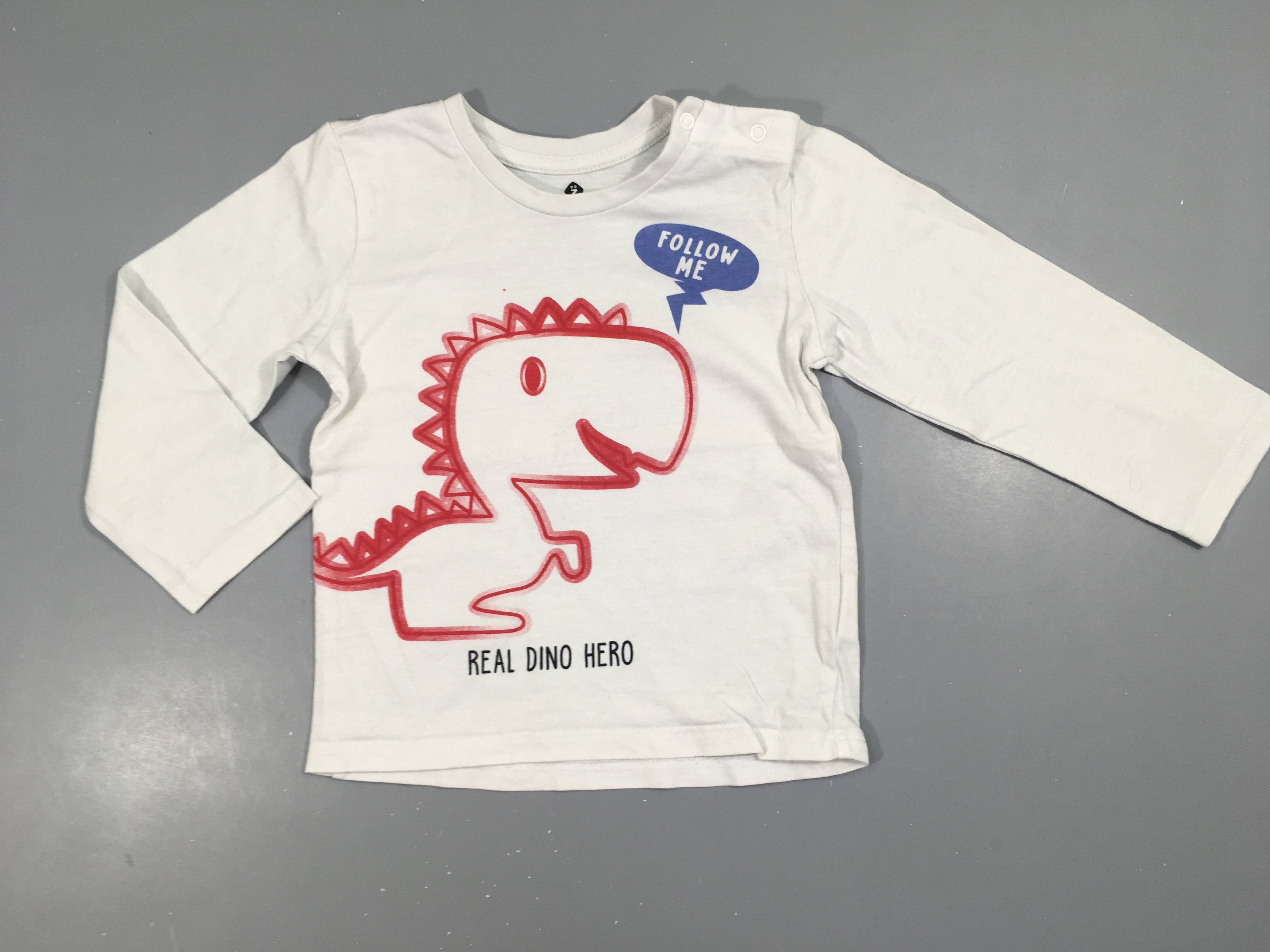 T-shirt m.l blanc grisé dino