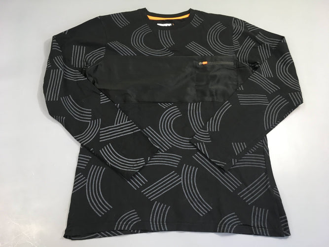 T-shirt m.l noir motifs gris, bande satinée boulochée, moins cher chez Petit Kiwi