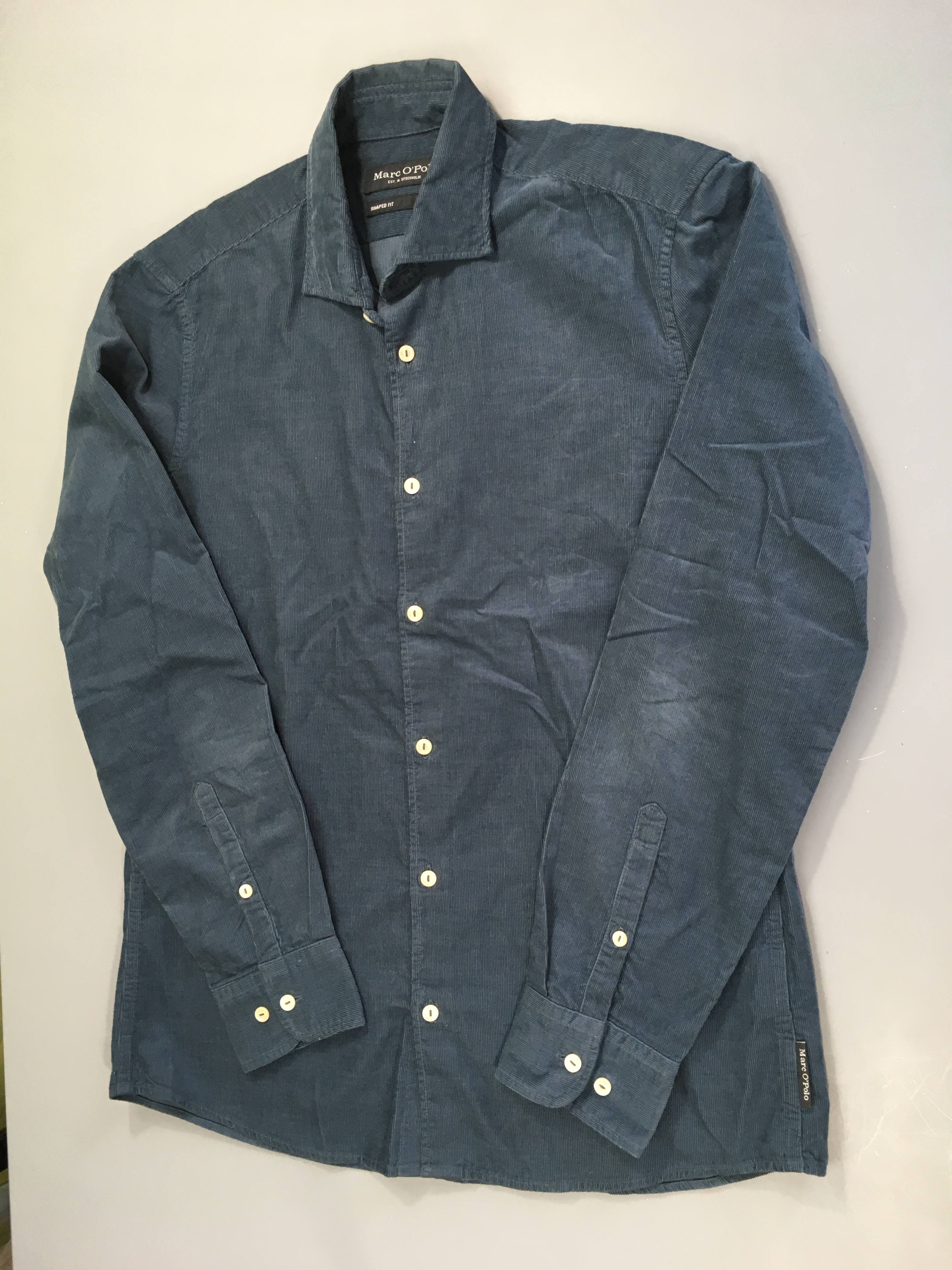 Chemise m.l velours côtelé bleu Shaped Fit