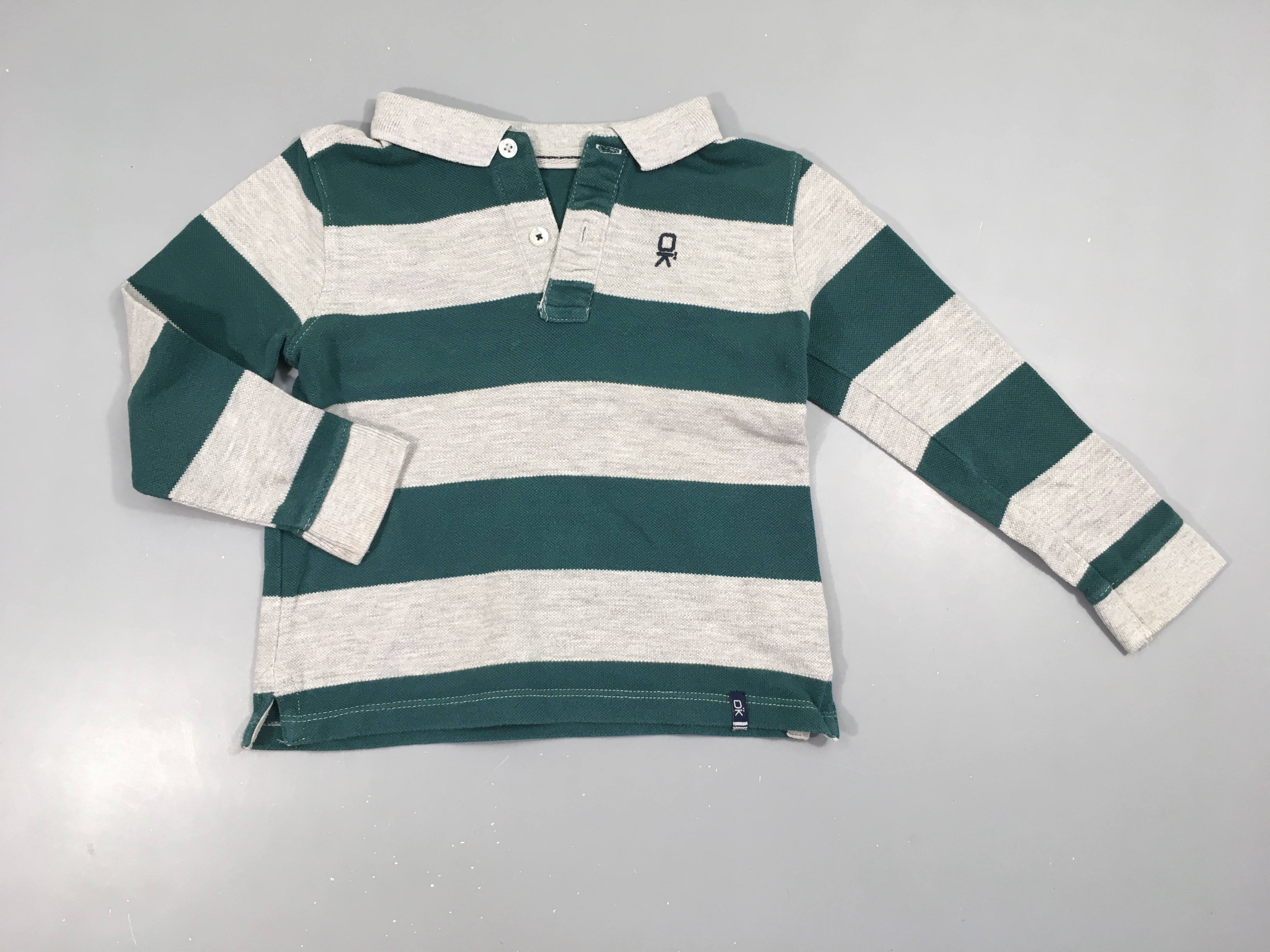 Polo ml gris rayé vert OK