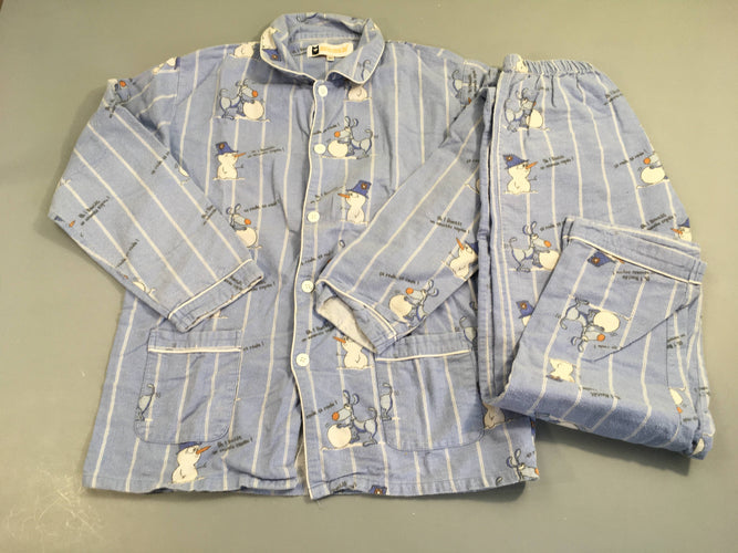 Pyjama 2 pcs flanelle bleu rayé chiens, bouloché, moins cher chez Petit Kiwi