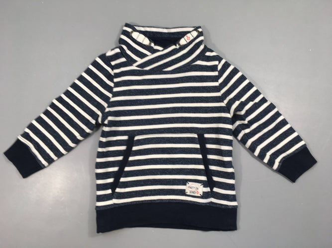 Sweat bleu foncé rayé blanc col châle, moins cher chez Petit Kiwi