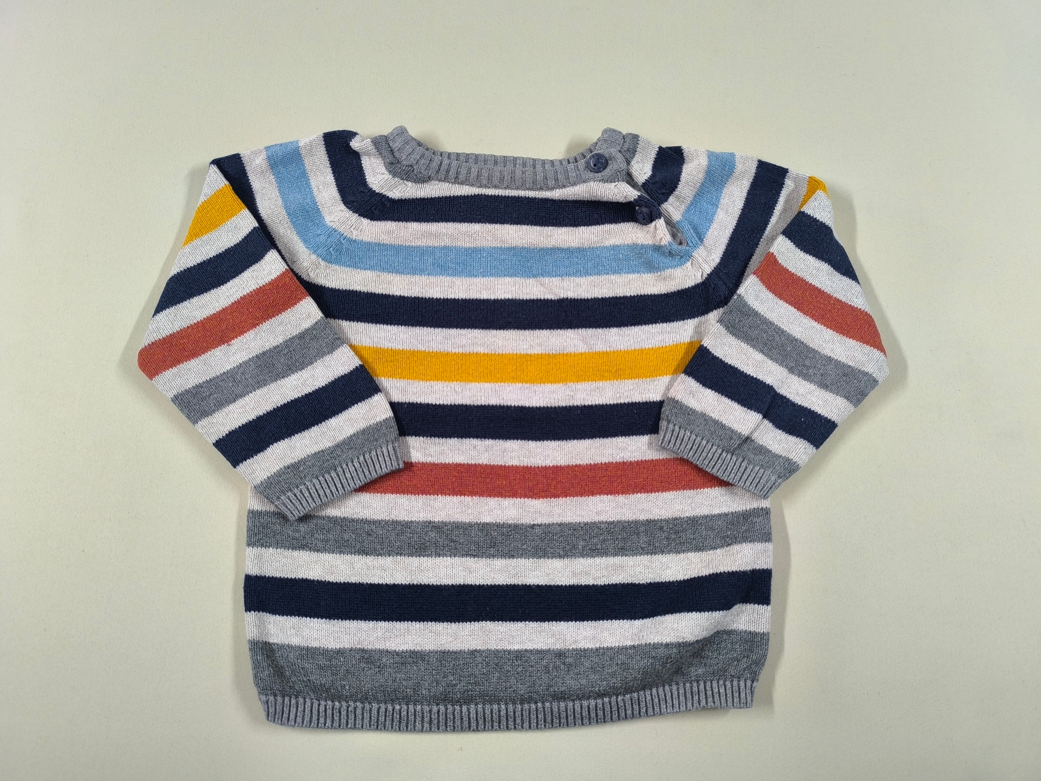 Pull rayé gris/bleu marine/bleu/moutarde