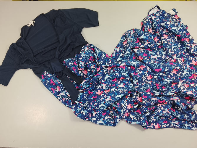 Robe m.c de grossees/ allaitement  dessus bleu marine, dessous bleu marine à fleurs, moins cher chez Petit Kiwi