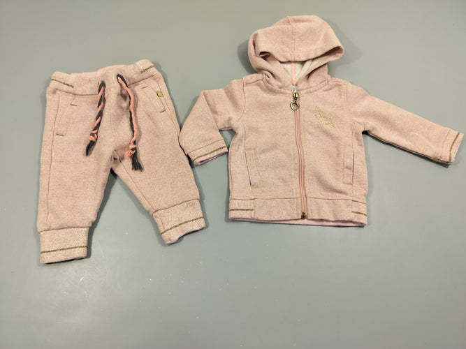 Ensemble sweat zippé à capuche  rose clair avec fils dorés + Pantalon assorti, moins cher chez Petit Kiwi