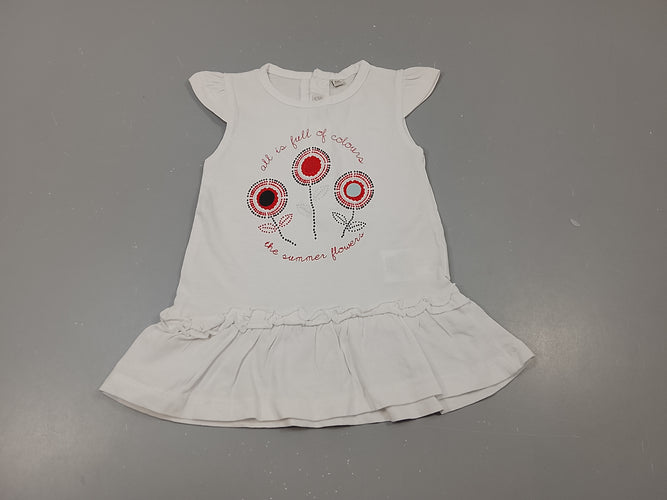 Blouse m.c style tunique, blanc  fleurs"all is full of colours", moins cher chez Petit Kiwi