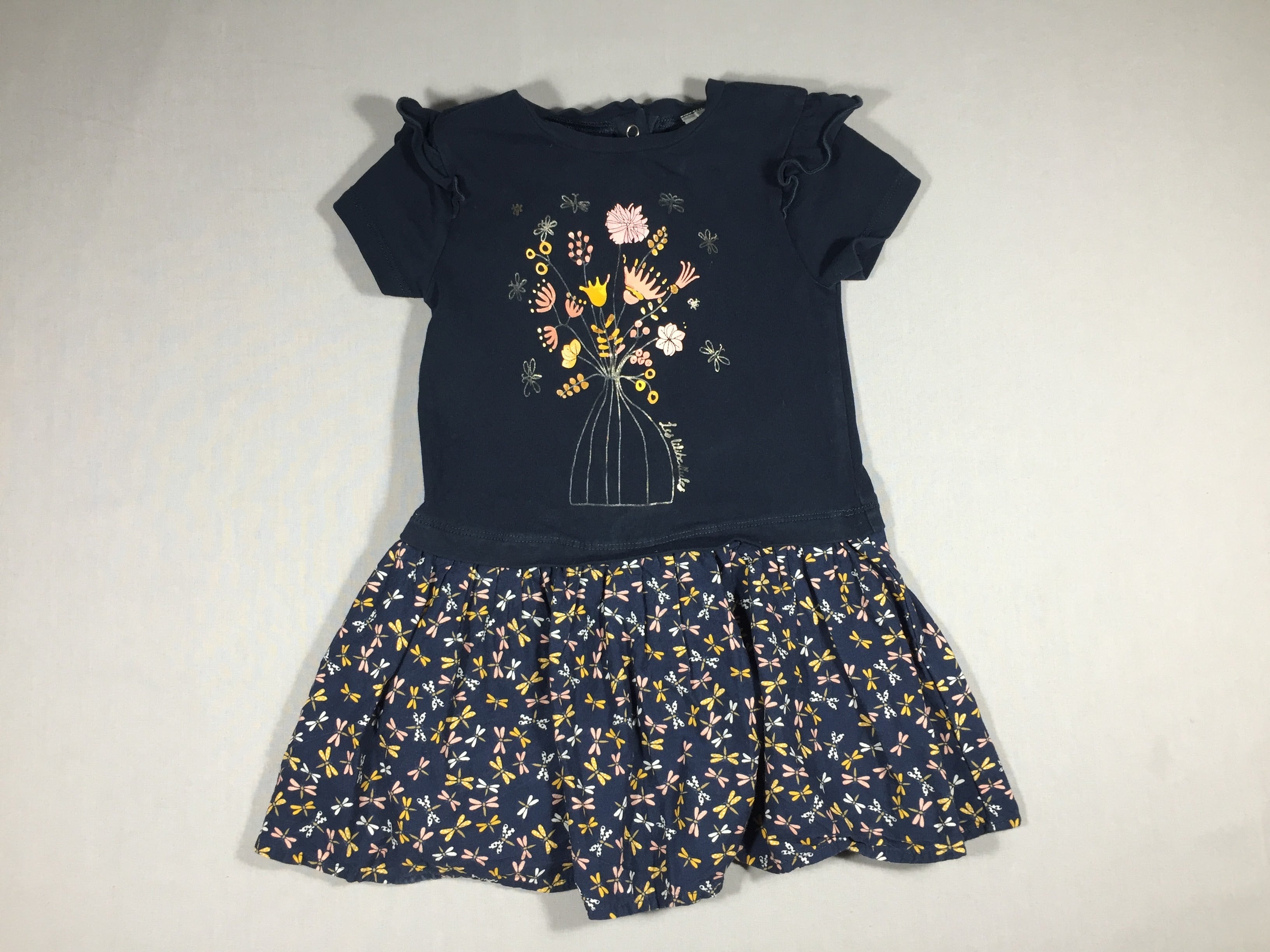 Robe m.c bleu marine bouquet et libellules