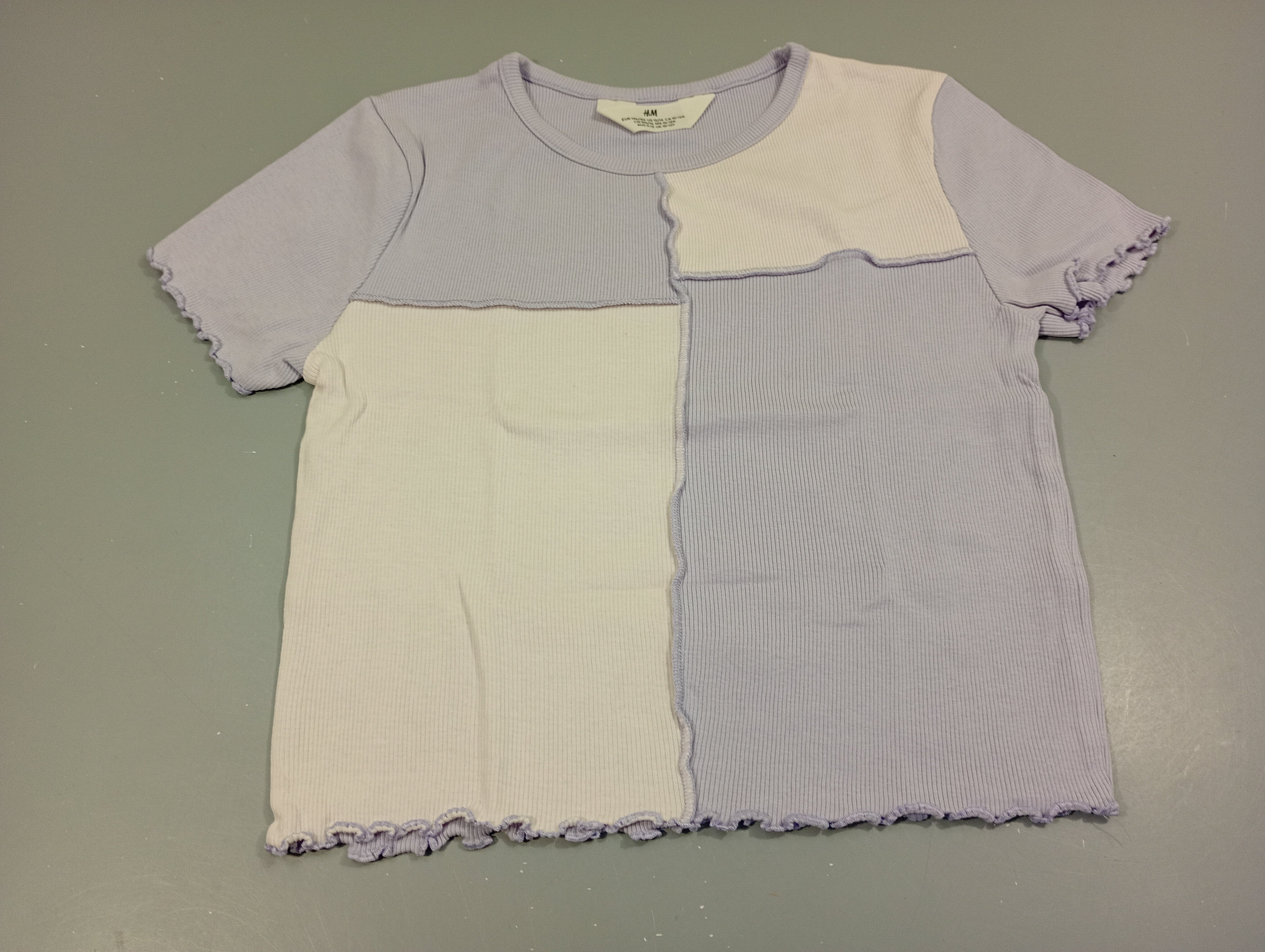 T-shirt m.c côtelé blanc et mauve clair