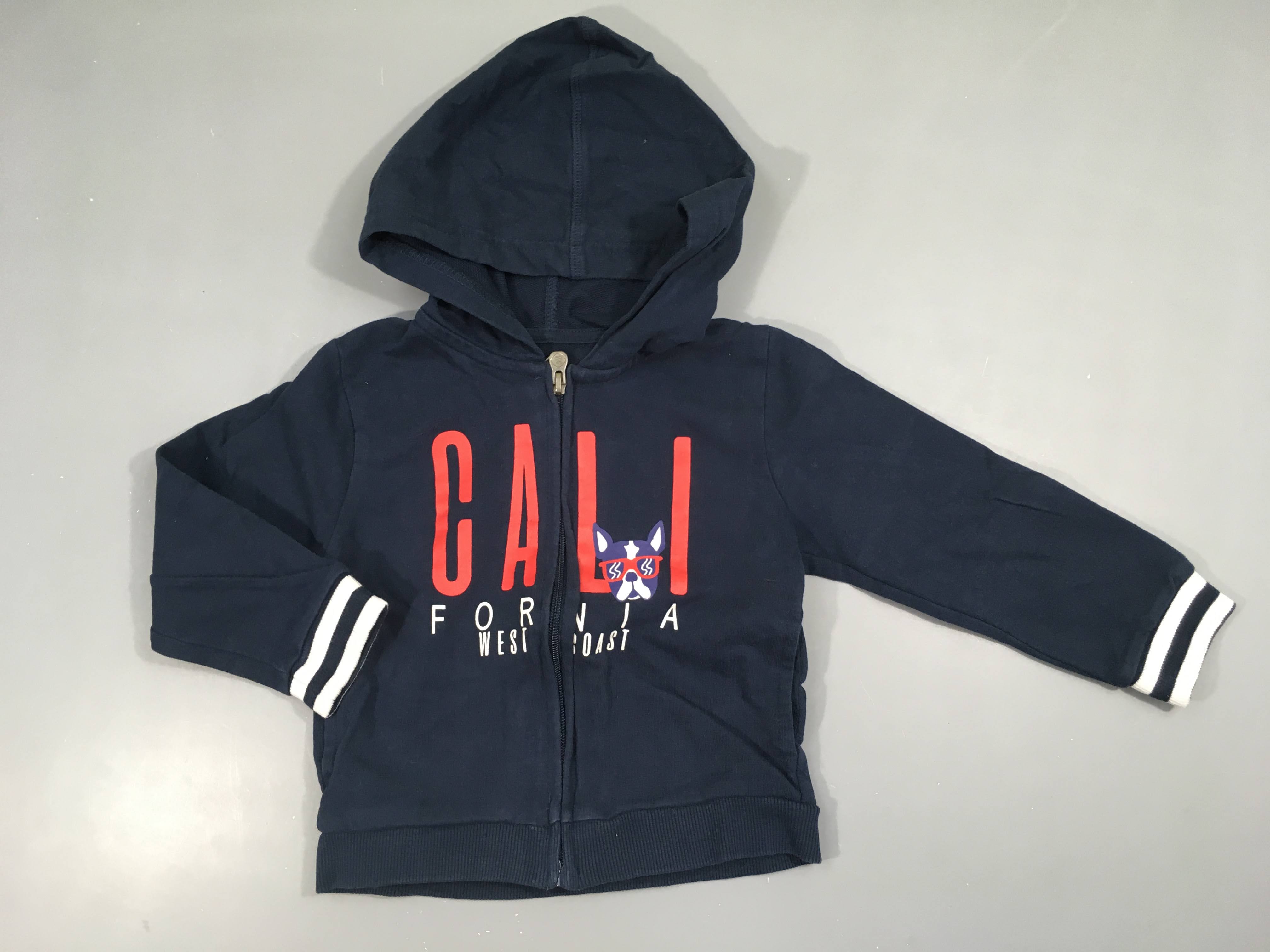 Sweat zippé à capuche bleu foncé California chien