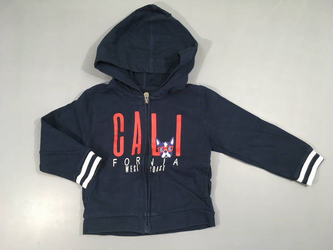 Sweat zippé à capuche bleu foncé California chien, moins cher chez Petit Kiwi
