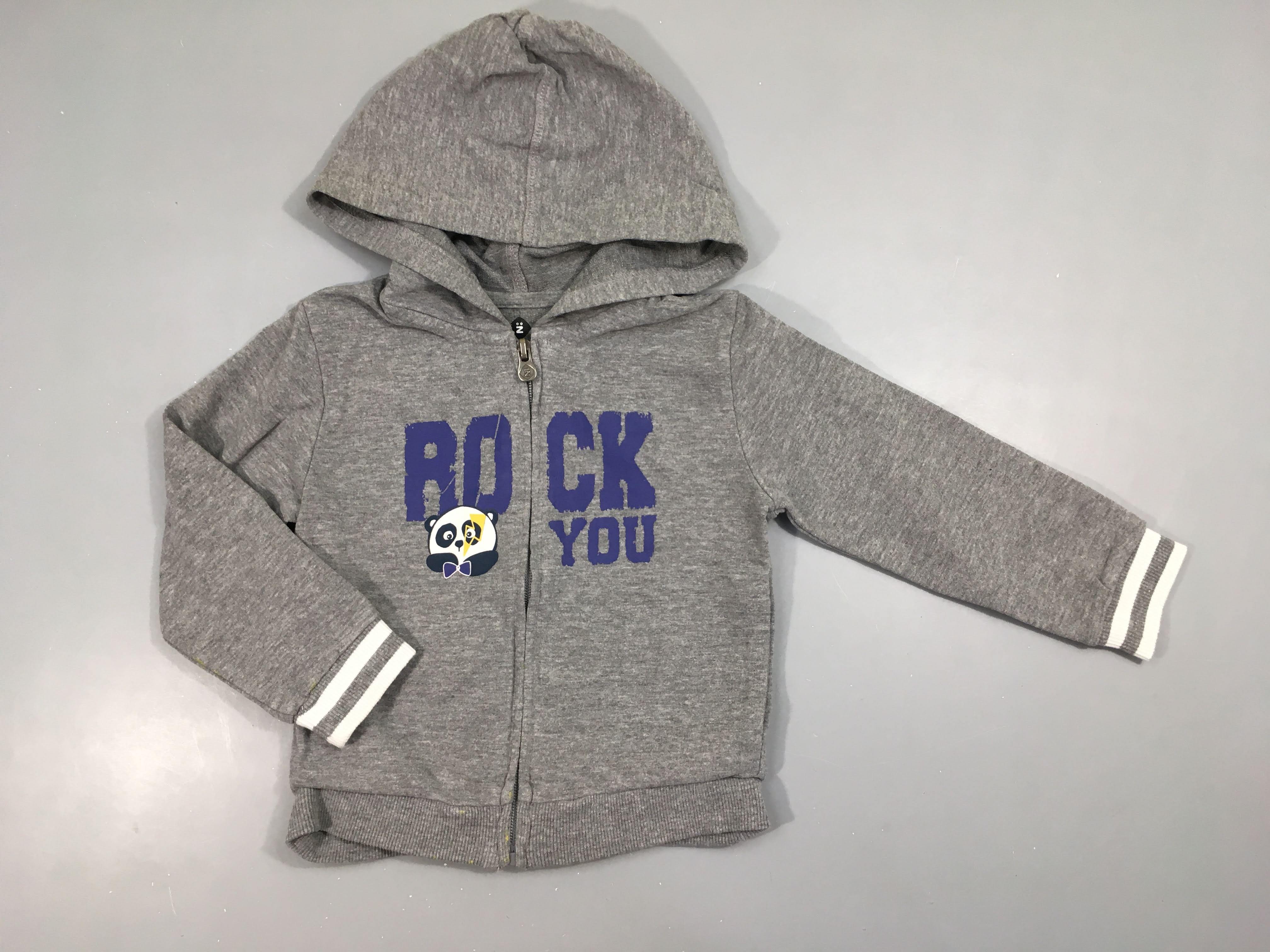 Sweat zippé à capuche gris chiné Rock panda