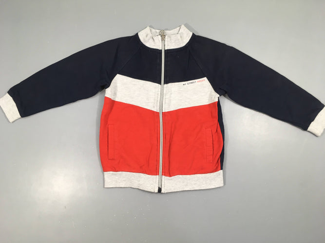 Sweat zippé bleu foncé/gris/rouge, moins cher chez Petit Kiwi