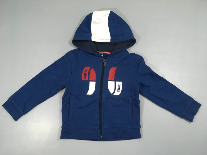 Sweat zippé à capuche bleu foncé sporty gamer, moins cher chez Petit Kiwi