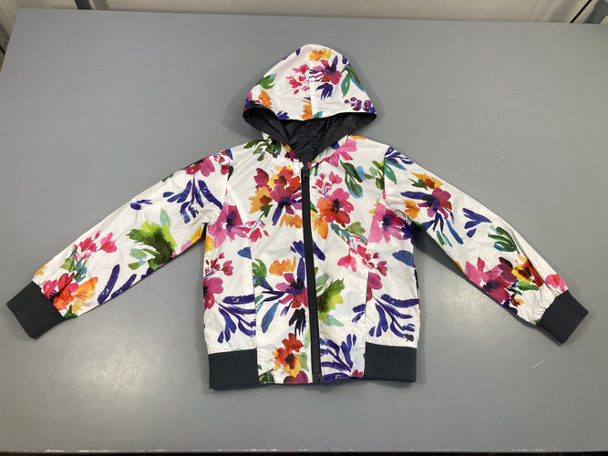 Veste coupe-vent réversible blanc fleurs/gris foncé, moins cher chez Petit Kiwi