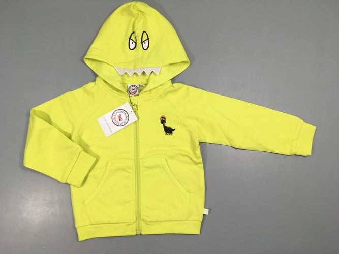 NEUF sweat zippé à capuche vert anis dino, moins cher chez Petit Kiwi