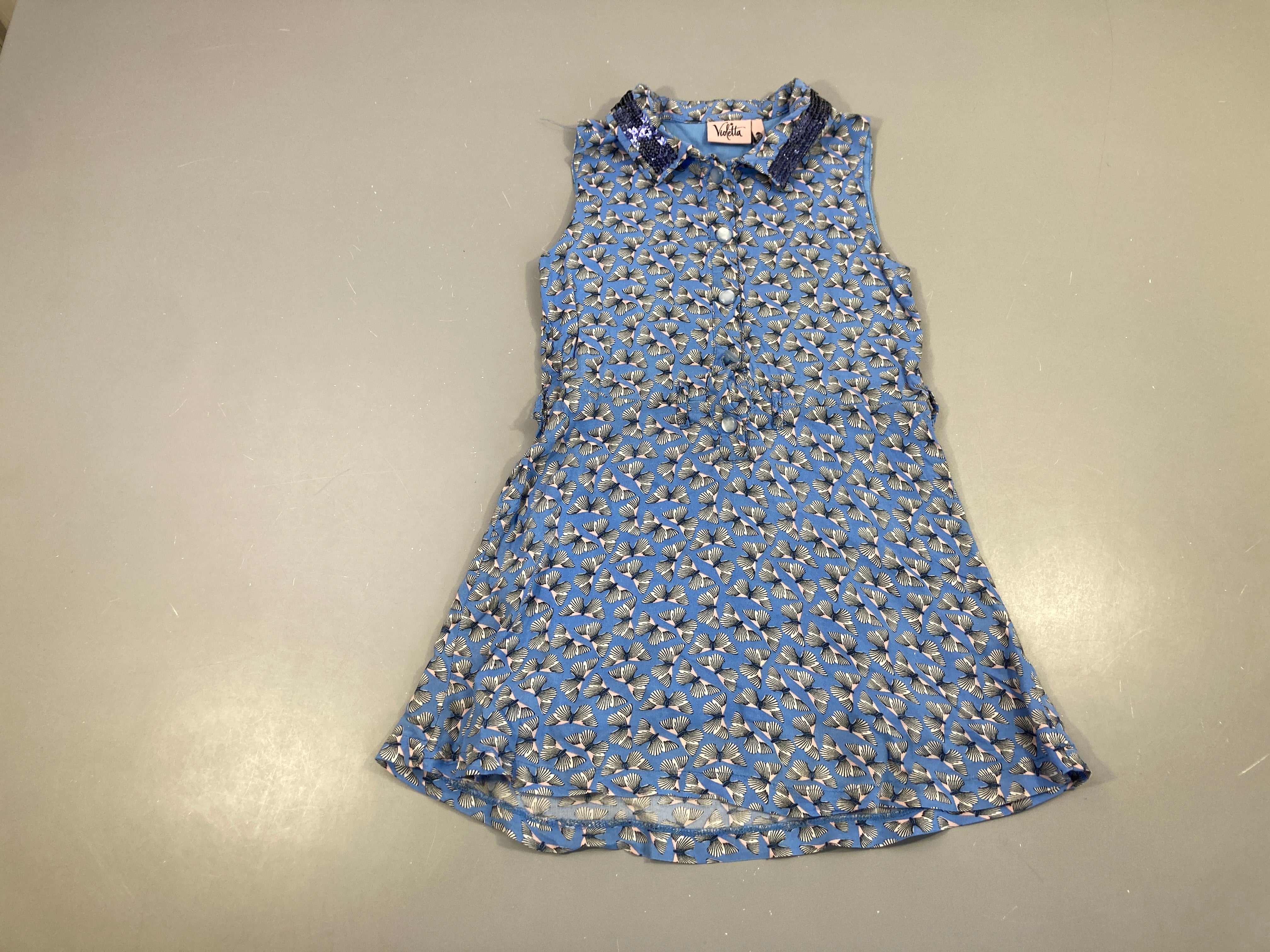 Robe s.m bleu papillons sequins col Violetta