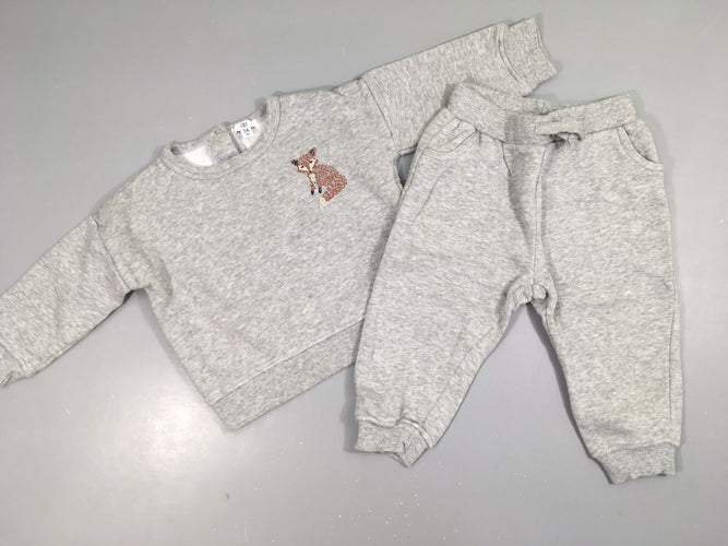 Sweat gris chiné renard + Pantalon training, moins cher chez Petit Kiwi