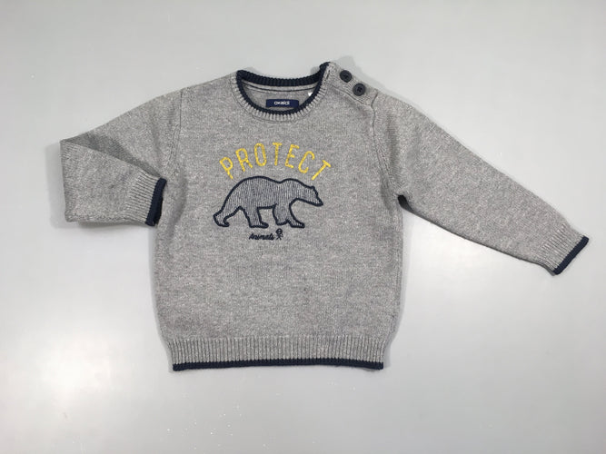Pull gris chiné prote.ct dino, légèrement bouloché, moins cher chez Petit Kiwi