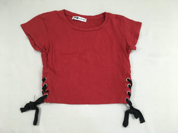T-shirt m.c court côtelé rouge, lacets sur les côtés, XXS