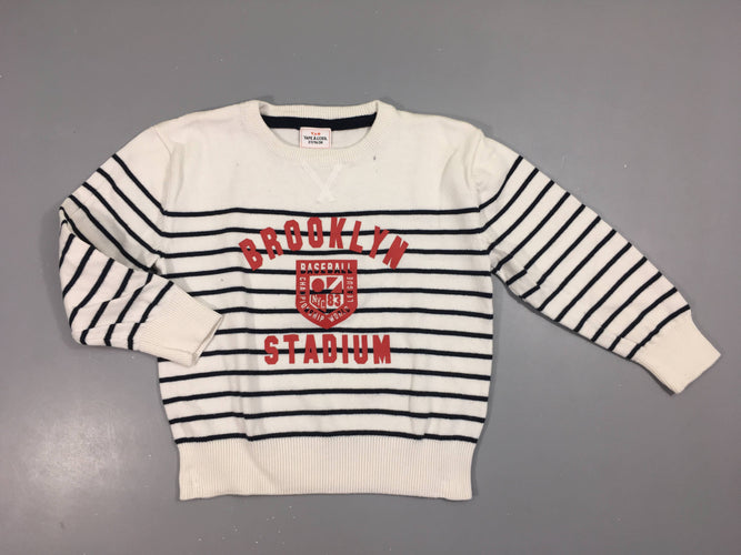 Pull blanc rayé bleu foncé Brooklyn, moins cher chez Petit Kiwi