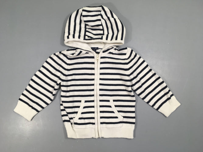 Gilet zippé à capuche blanc rayé bleu foncé, moins cher chez Petit Kiwi