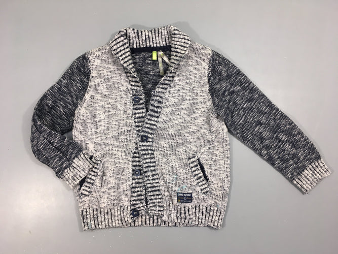 Gilet bleu/blanc chiné col châle, moins cher chez Petit Kiwi