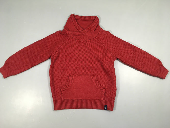 Pull rouge col châle, moins cher chez Petit Kiwi