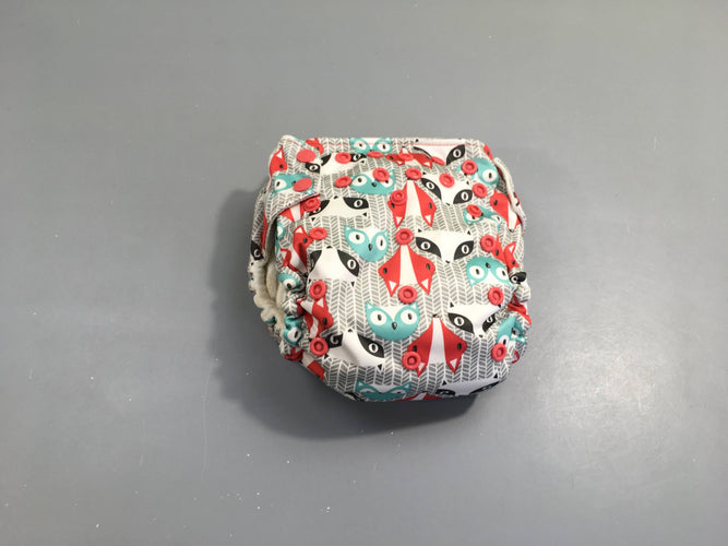 Rumparooz Couche  lavable blanche animaux bleu/rouge taille réglable TU, moins cher chez Petit Kiwi