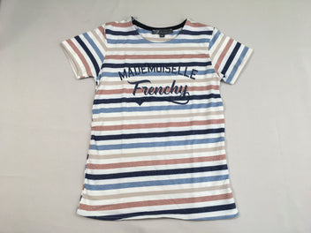 T-shirt m.c blanc rayé bleu/rouge pailleté mademoiselle