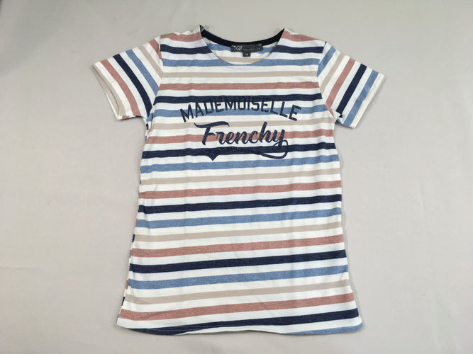 T-shirt m.c blanc rayé bleu/rouge pailleté mademoiselle, moins cher chez Petit Kiwi