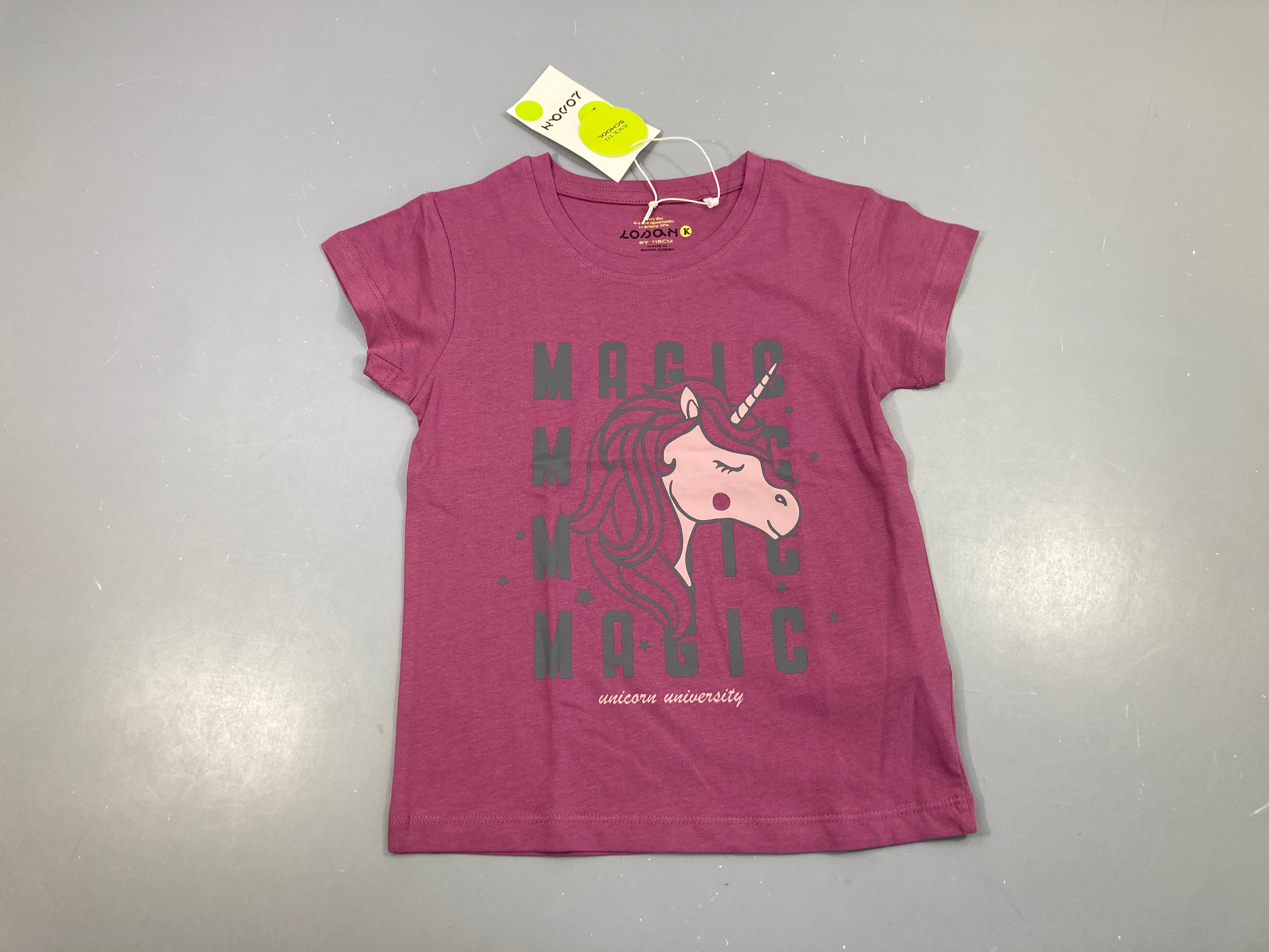 NEUF T-shirt m.c mauve licorne (prix neuf 9,99€)