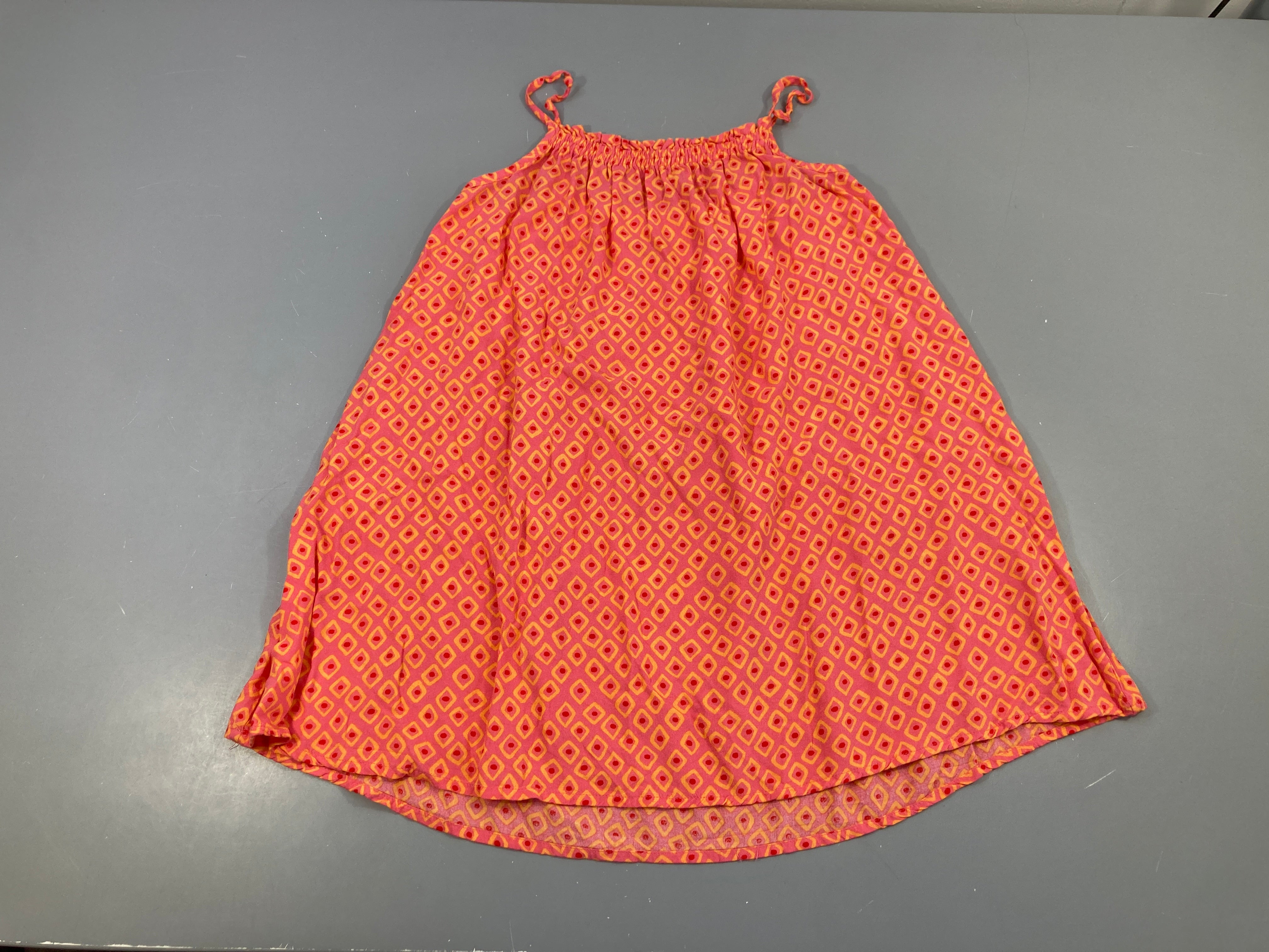 Tunique fines bretelles rose motifs géométriques oranges