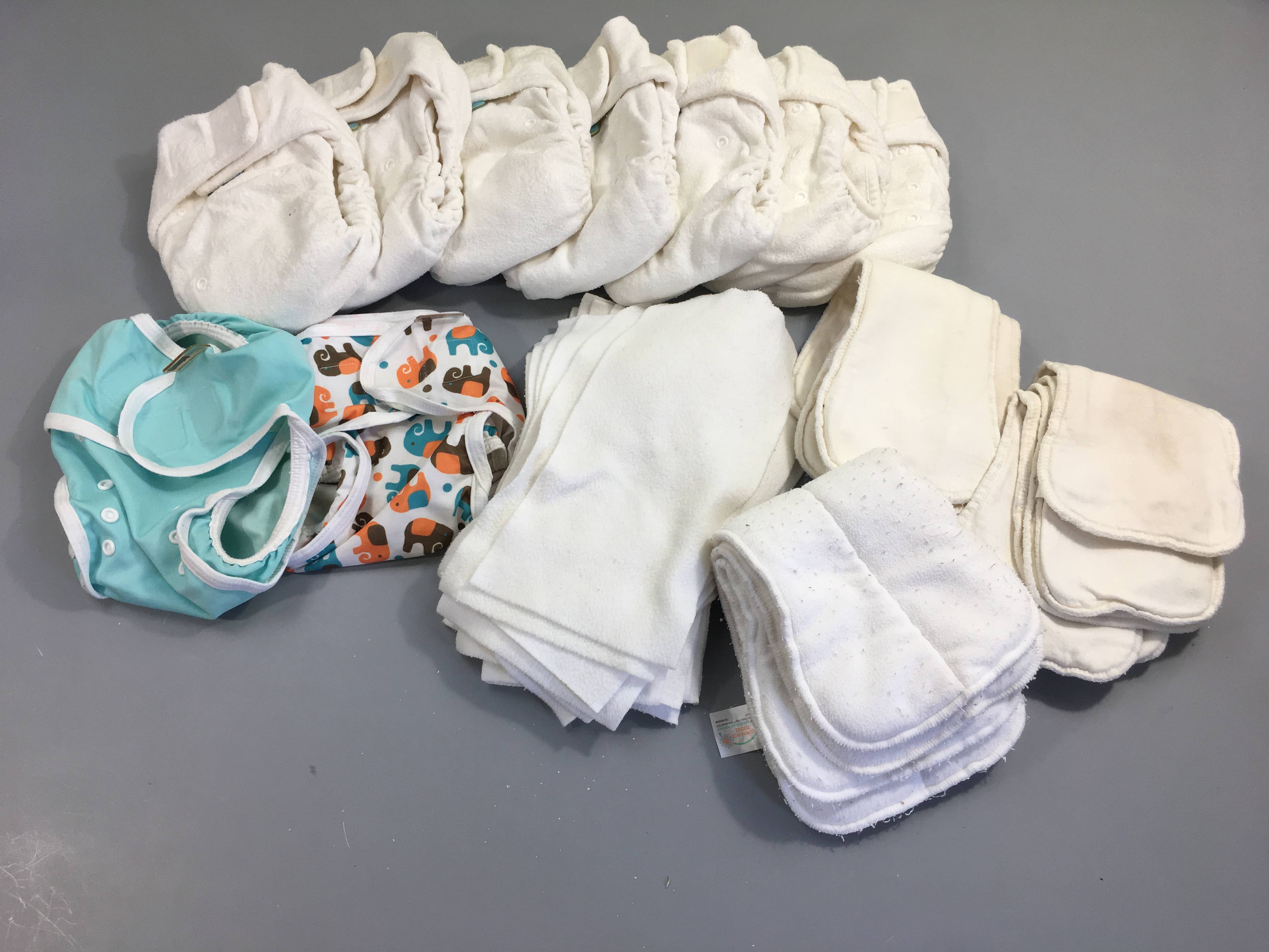 Bambinex Lot de couches lavables, 7 couches bambou blanc, taille 2, 10 à 20kg + 2 culottes de prote.ction + 7 inserts coton + 3 inserts de nuit + 18 inserts supplémentaires