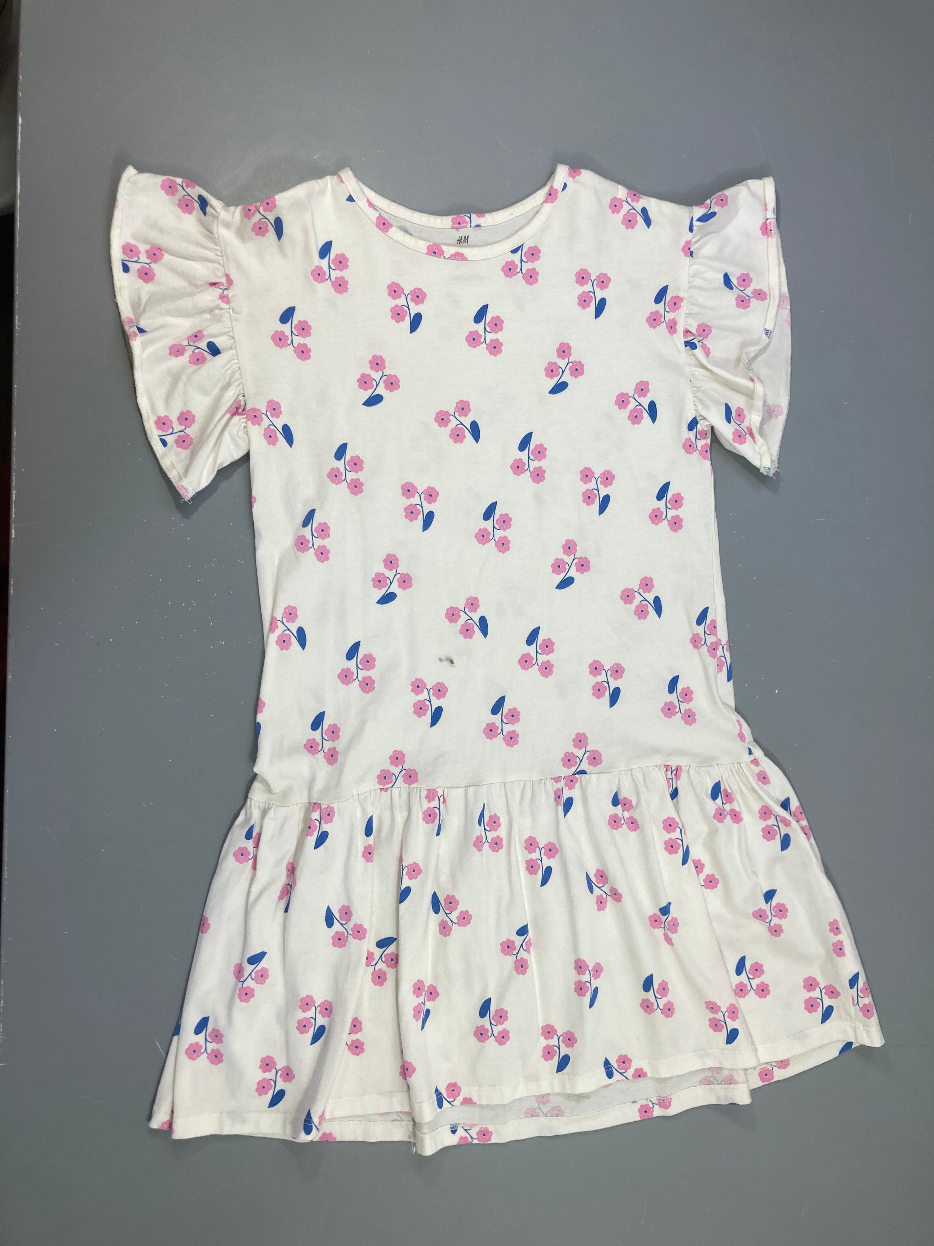 Robe m.c jersey blanche fleurs roses