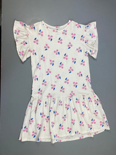Robe m.c jersey blanche fleurs roses, moins cher chez Petit Kiwi