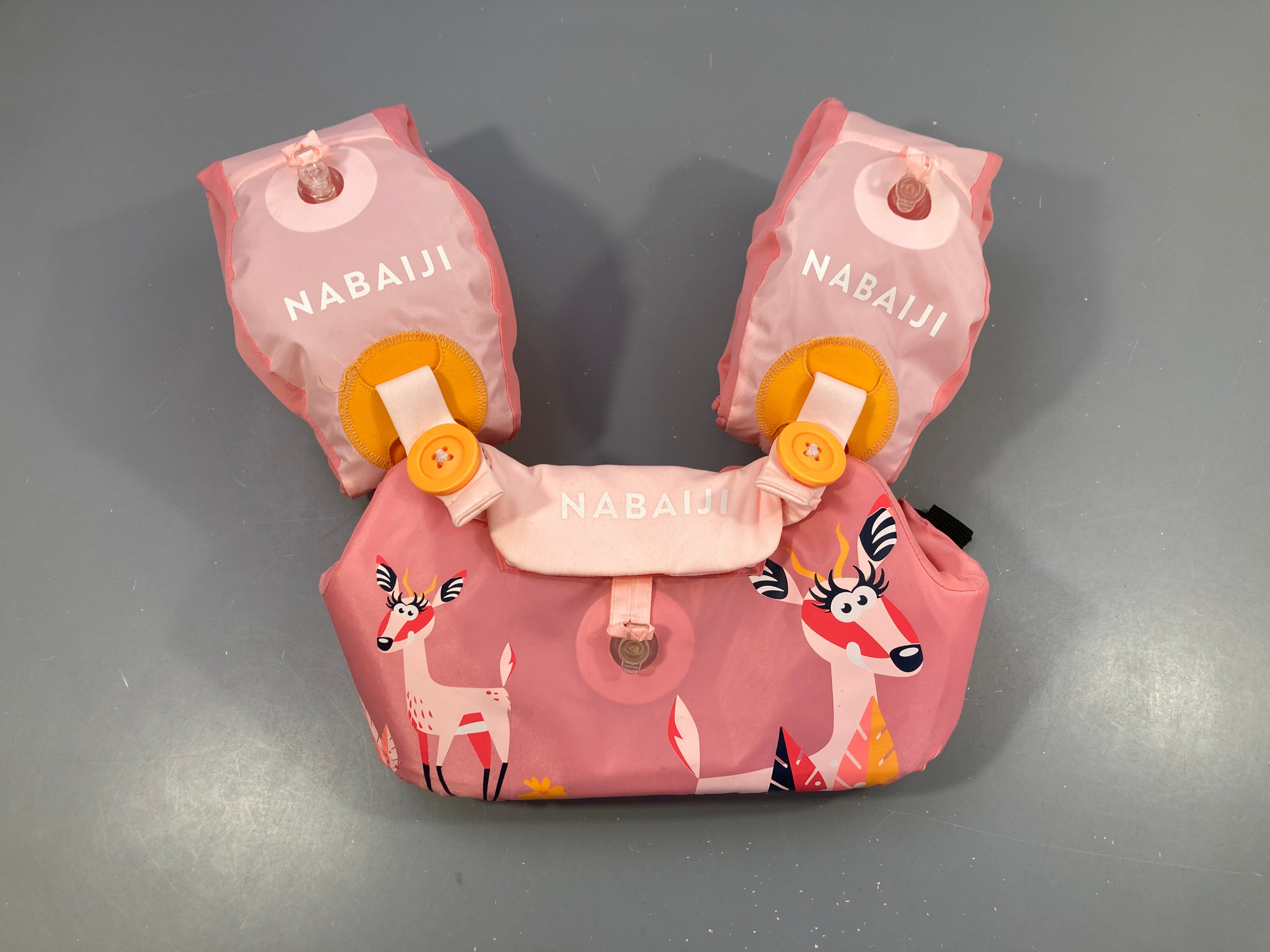 Gilet de natation avec brassards et ceinture ventrale rose antilope, 15-30kg