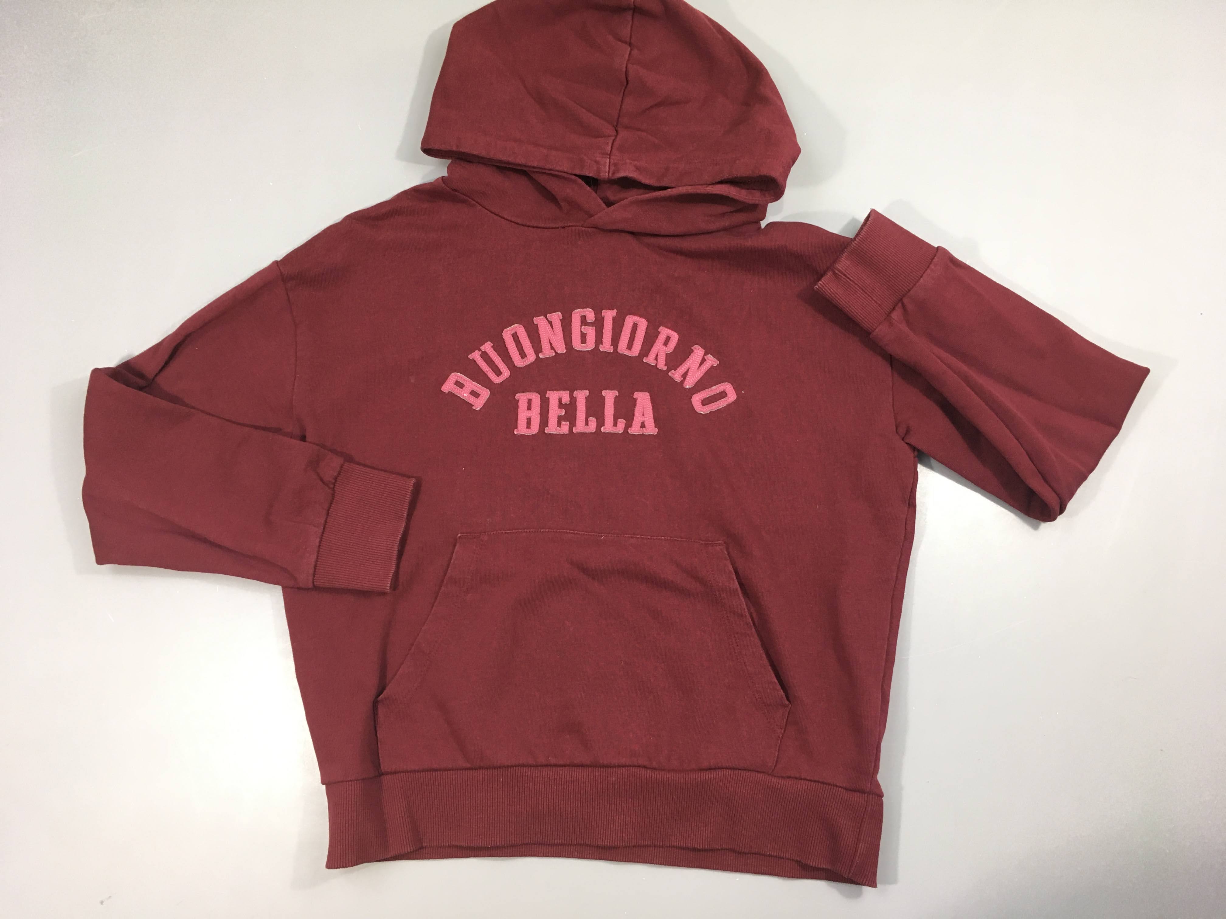 Sweat à capuche bordeau Bella-Légèrement délavé coutures