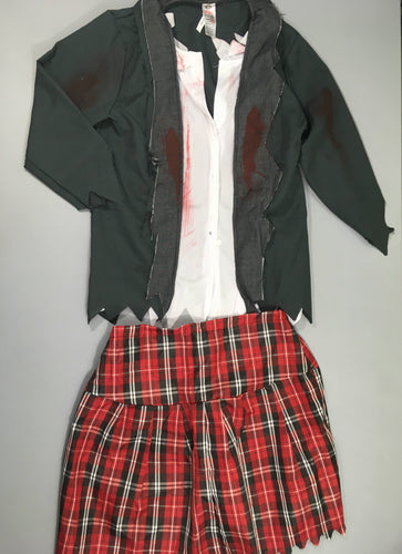 Déguisement Halloween Chemise grise-blanche + Jupe à carreaux rouge-blanc-noir, moins cher chez Petit Kiwi